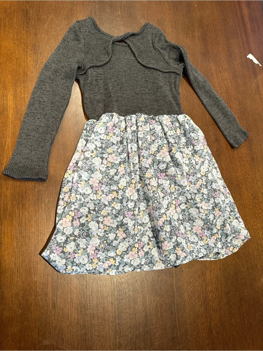 OshKosh B'gosh Charcoal Gray Knit Top with Floral Skirt Dress